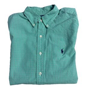 Ralph Lauren Button Up Shirt Mens Large Green Plaid 100% Cotton Long Sleeve